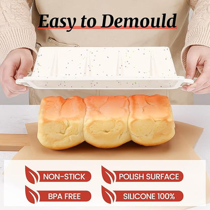 CAKETIME Silicone Loaf Pan with Metal Frame, Nonstick 10 x 4.8 x 2.3 inch Silicone Bread Pan for Baking Homemade Loaf, Bread, Meatloaf, Cake, Sandwich BPA Free