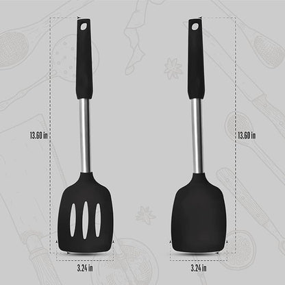 Silicone Spatulas set for kitchen: Heat Resistant Turner & Slotted Silicone Spatula for Cooking, Non Toxic Kitchen Utensils, Ideal kitchen spatula turner for Eggs & Pancakes - Black