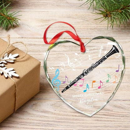 Customized Text Year Name Clarinet Glass Xmas Ornament, Personalized Clarinet Lover Christmas Ornaments Gift for Women Men Friends Besties Coworker, Unique Clarinetist Glass Christmas Ornament 2025
