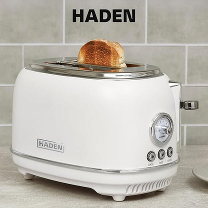 Haden Chelsea 2 Slice Wide Slot Toaster with Adjustable Browning Control, Ivory & Chrome