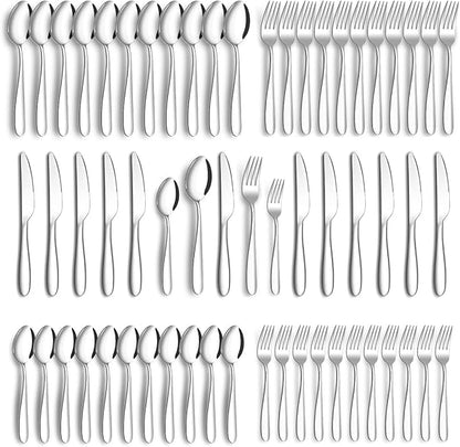 Silverware Set for 12, Amafox 60 Piece Stainless Steel Flatware Set, Mirror Polished Forks and Spoons Knives Cultery Set, Durable and Anti-corrosion, Dishwasher Safe