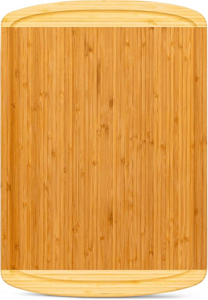 Organic Extra Large Bamboo Cutting Board with Lifetime Replacements –18 x 12 Inch Reversible Wooden Kitchen Chopping Board with Juice Groove – Used to Chop, Slice, Carve & Serve – by Greener Chef