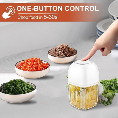 450ML Electric Garlic Chopper, Mini Portable Food Processor, Garlic Grinder Masher for Onion, Ginger, Chili, Fruit, Vegetable, Meat