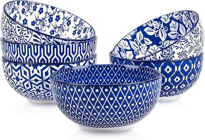 Selamica Ceramic Cereal Bowls Set of 6, 24 Oz Deep Soup Bowls for Kitchen, 5.9 Inch Porcelain Dessert Bowls for Salad, Pasta, Oatmeal, Ramen, Microwave Dishwasher Safe, Set of 6, Vintage Blue