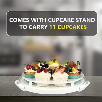 TMRIOPELP Tall Cake Carrier with Lid and Handle Insulated Cake Container Cake Transport Carrier Ideal for Pies Cupcakes and Pastries Perfect for Safe and Secure Cake Delivery (Grey, 12 inch)