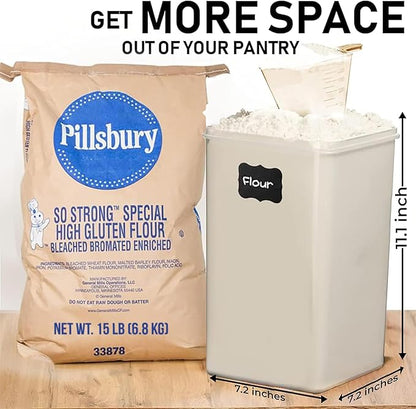 WHITE FEATHER SUPPLIES 2 PC [6.5L / 220 Oz] Large Flour Sugar Storage Containers - Leak Proof, BPA Free, Clear Plastic Food Storage Containers with Lids Airtight - Bulk Storage for Kitchen and Pantry