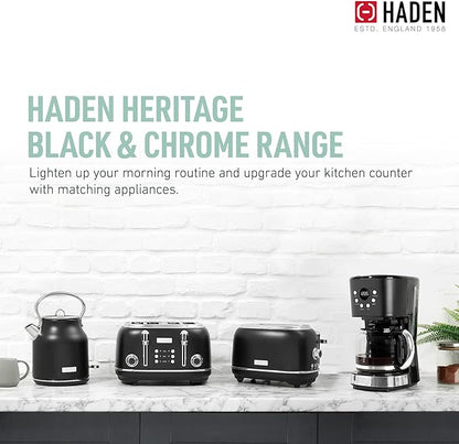 Haden Heritage 2 Slice Wide Slot Stainless Steel Toaster Bundled with 1.7 Liter Stainless Steel Electric Water Kettle, Black & Chrome
