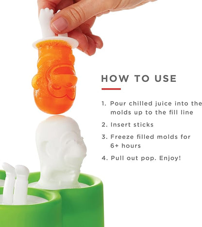 Zoku Safari Pop Molds, 4 Different Easy-release Silicone Popsicle Molds in One Tray, Fun Jungle-inspired Designs, BPA-free