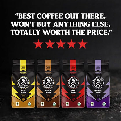 Death Wish Coffee, Single Serve Coffee - 10 Each of Medium, Dark, and Espresso Roast - Mixed Roast Variety Pack