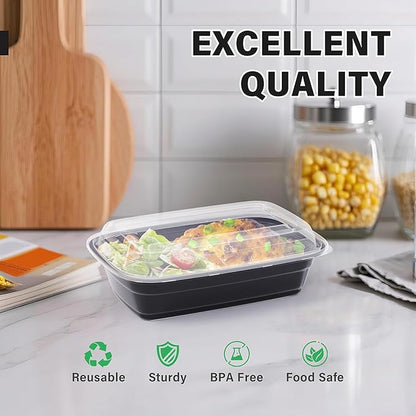Meal Prep Container, 50 Pack 32 oz Food Storage Containers with Lids, Disposable Bento Box Reusable Plastic Lunch Box, BPA Free Take-Out Box Microwave Dishwasher Freezer Safe