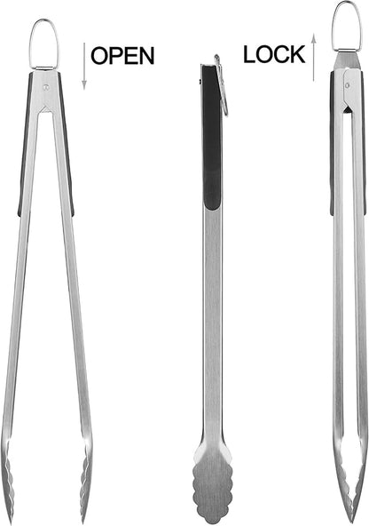 Grilljoy 8PCS Heavy Duty BBQ Grill Tools Set with Extra Thick Stainless Steel Spatula, Fork, Tongs & Cleaning Brush - Complete Barbecue Accessories Kit with Portable Bag - Perfect Grill Gifts for Men