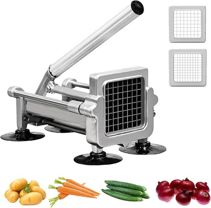 Commercial French Fry Cutter Stainless Steel.Potato Cutter for French Fries with 1/4 and 3/8Inch Blade, Commercial French Fry Cutter Manual Potatoes Cutting Machine with Suction Feet.