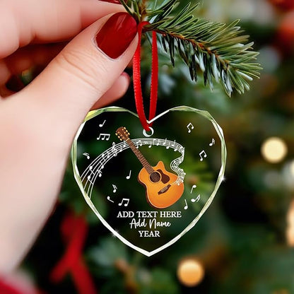 Customized Guitar Christmas Glass Ornaments, Personalized Guitar Player Xmas Ornament with Text Name & Year, 2025 Christmas Ornament Gift for Guitarist Teacher, Instrument Xmas Tree Decor