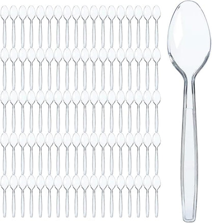 Prestee 500 Clear Plastic Spoons - 6 Inch Disposable Spoon Bulk Pack - Heavy Duty Cutlery for Events - Clear Plastic Spoons 500 Count - Disposable Silverware for Parties and Gatherings