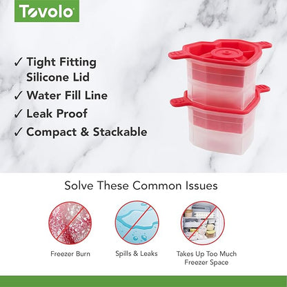 Tovolo Ice Cubes Mold Pack of 2 Large Craft Ice Molds for Whiskey Bourbon Cocktails, Easy Fill No Leak Silicone Ice Molds Gift for Him Stackable Dishwasher Safe BPA Free Heart Ice