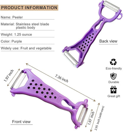 Multi Fruit Vegetable Peeler & Grater, Double Serrated Stainless Steel Blade（Peeler and Grater Function), Sharp Blade for Cucumbers,Carrot, Apples, Potato Eye Remover. Grinding of Garlic and Ginger