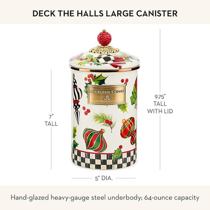 MACKENZIE-CHILDS Enamel Canister, Kitchen Storage Container with Lid, Large, Deck the Halls