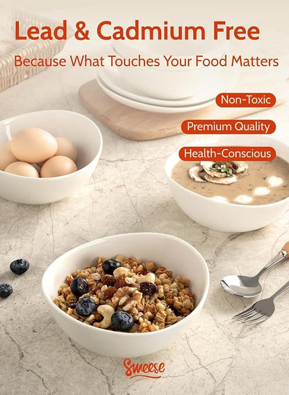 Sweese Porcelain Bowls Set of 4-18oz, 6 Inch, Versatile for Soup, Cereal, Fruit, Rice - Microwave, Dishwasher, Oven Safe, White