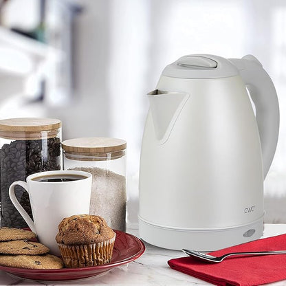 COOK WITH COLOR Electric Kettle - Rapid Boil, Sleek Design, and Safety Features - Great for Quick and Easy, Stainless Steel Crème, 1.7 Liters