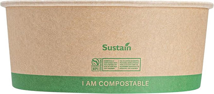 Restaurantware Compostable Paper Food Containers 200 Pack Of 37 oz BPI-Certified Round Kraft Salad Bowls Disposable Grease-Resistant Meal Prep Take Out Containers For Ice Creams, Soups, Snacks