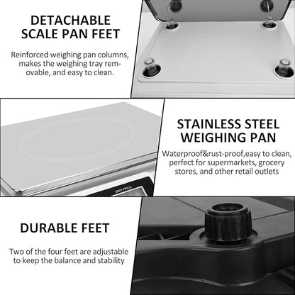 Price Computing Scale 88lb/40kg LCD Digital Commercial Price Scale with Stainless Steel Platform,Produce Scale & Food Scale for Farmers Market, Retail Outlets, Meat Shop (Flat Plate)