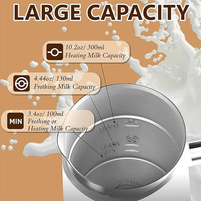Milk Frother and Steamer, Non-Slip Stylish Design, Hot & Cold Milk Steamer with Temperature Control, Auto Shut-Off Frother for Coffee, Latte, Cappuccino, Macchiato (white)