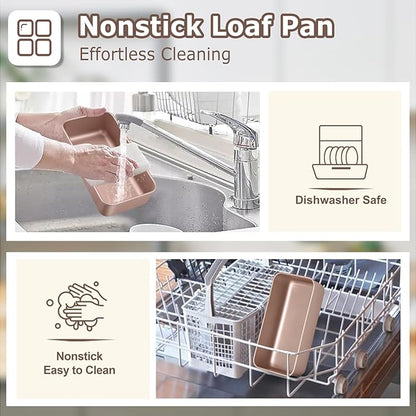 LIANYU 4 Pack Loaf Pans for Baking Bread 9x5In, Stainless Steel Meatloaf Baking Loaf Tins, Heavy Duty Metal Bakeware for Bread Cake Brownies, Non Stick & Easy Release, Rose Gold