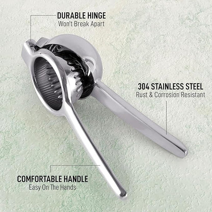 Zulay Kitchen Lemon Squeezer Stainless Steel with Premium Quality Heavy Duty Solid Metal Squeezer Bowl - Large Manual Citrus Press Juicer and Lime Squeezer Stainless Steel - Silver