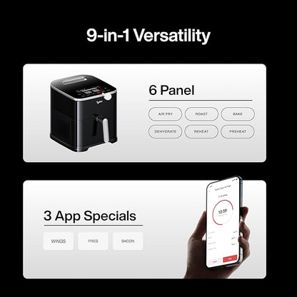 Typhur 8QT Sync Air Fryer with Built-in Wireless Meat Thermometer, 9-in-1 Smart Non Toxic Ceramic Airfryer for Quick Easy Meals, 450°F Max, Cooks 6lb Whole Chicken, Dishwasher Safe, 120V