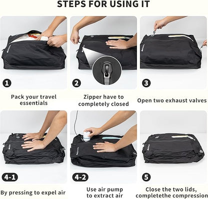 Vacuum Bag for Travel, Professional IPX8 Waterproof Reusable Vacuum Compression Bags for Travel Suitcases, Durable Space Saver Bag(3 PACK,With Pump)