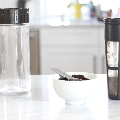Takeya Glass Cold Brew Coffee Maker for Iced Coffee, Airtight Pitcher, Premium Quality, 2 Quart, Black Lid and Handle