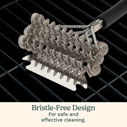 Cuisinart Triple Coil Brush, 17” Stainless Steel Grill Brush with Wide Scraper for All Grates, Bristle Free Grilling Accessory for Worry Free Cleaning, Perfect for BBQs, Cookout & Tailgate Cleaning