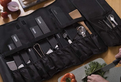 Asaya Chef Knife Roll Bag - 20 Total Pockets for Knives and Kitchen Utensils - Made with Stain Resistant Waxed Nylon - For Chefs and Culinary Students - Knives Not Included(Blue)