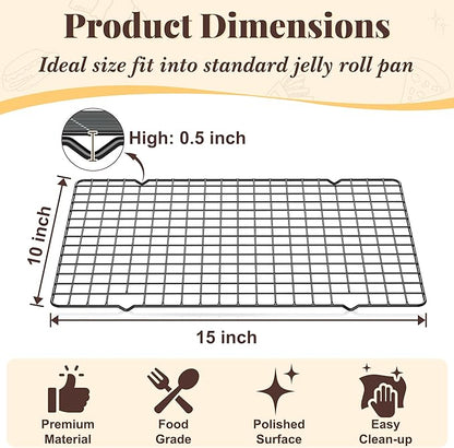 Cooling Racks for Cooking and Baking - 2 PCS 10" x 15" Grid Wire Baking Rack for Oven Cooking, Baking, Grilling, Roasting - Dishwasher Safe Bacon Rack - Fits Jelly Roll Cookie Sheet Pan