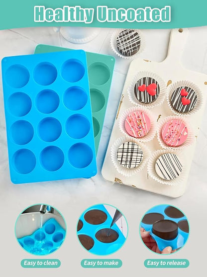 2 Pcs Oreo Chocolate Cookie Silicone Molds, 12-Cavity Round Silicone Mold, Baking Mold for Oreo, Chocolate, Cookie, Candy, Mini Cake, Jelly, MuffinCakes