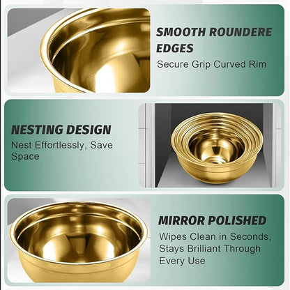 BEWOS 5PCS Mixing Bowls with Airtight Lids Set - 5 Stainless Steel Mixing Bowls, Dishwasher Safe, Ideal for Baking & Meal Prep, Stackable Design for Easy Storage