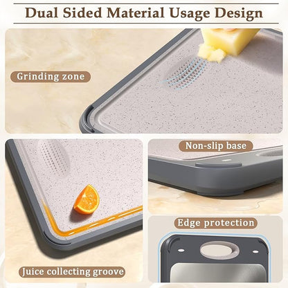GUANCI Cutting Board for Kitchen Double Sided 304 Stainless Steel Chopping Board Food-Grade Stainless Steel and Wheat Straw PP Samll Size 14’’×9.6’’ Easy to Clean