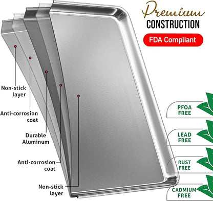 JoyTable Aluminum Baking Sheet Set, 2 Pack Half Sheet Pan, Commercial Quality Cookie Sheets for Baking or Roasting Non-Stick, 18 x 13 Inch Warp Resistant Aluminum Baking Pan