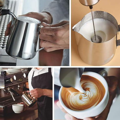 HOOMIL Milk Frothing Pitcher, 20oz/600ml Stainless Steel Steaming Pitcher Barista Milk Frother Cup Jug for Espresso Machine Coffee Cappuccino Latte Art - Silver