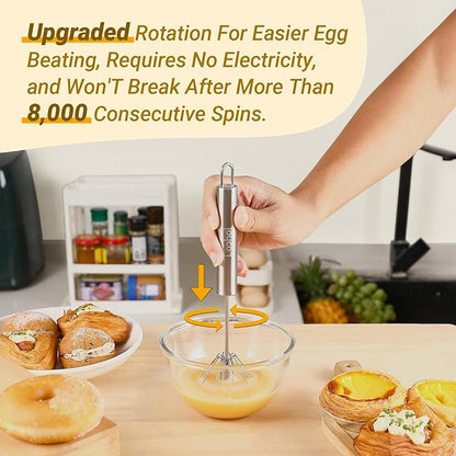 2025 New Upgraded Stainless Steel Semi-Automatic Whisk - Easy to Use Whizzy Whisk,Versatile Wisker Tool for Cooking,Kitchen Essential Egg Beater for Baking,Whisking,Beating & Stirring (10in）