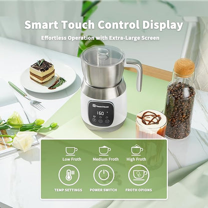 Maestri House Milk Frother, Variable Temp and Froth Thickness DualFro 600 Milk Frother Steamer, 21OZ Smart Touch Control Milk Warmer, Dishwasher Safe, Memory Function for Latte&Hot Chocolate (White)