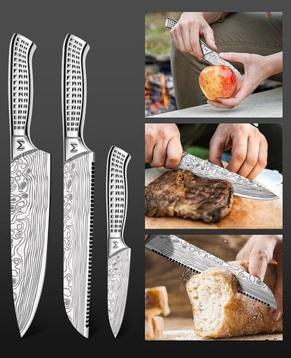 4PCS Kitchen Knife Set,High-Carbon Stainless Steel Chef Knife Set, Portable Knife Roll Bag, Portable Knives for Outdoor Camping and Travel