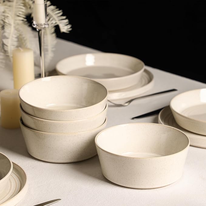 Stone Lain Claire 8-Piece Bowl Set Stoneware, Bowls, Dishwasher and Microwave Safe, Dish Set for 8, White