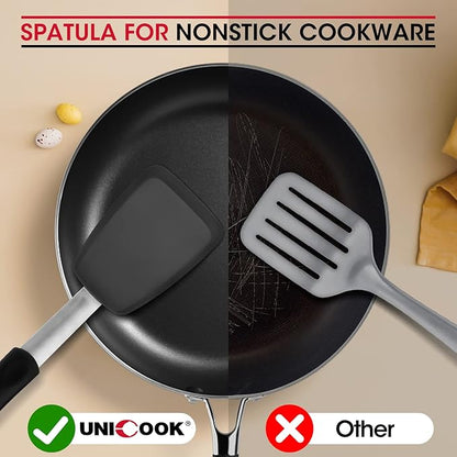 Unicook Flexible Silicone Spatula Turner 2 Pack, 600°F Heat Resistant Spatula for Nonstick Cookware, Essential Kitchen Cooking Utensil for Flipping Eggs, Burgers, Crepes and More, Small and Medium