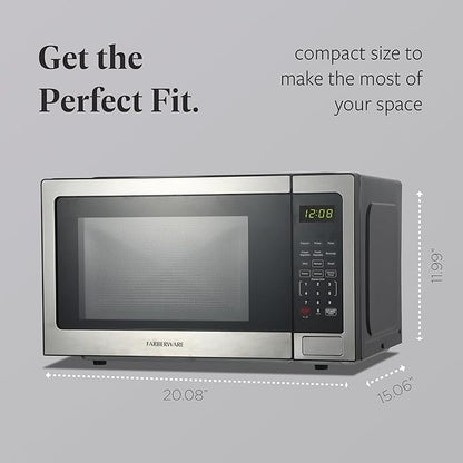 Farberware 1.1 Cu. Ft. Countertop Microwave Oven – 1000 Watts Power, Auto Cook Settings, Defrost, Easy Clean and Child Safety Lock-Stainless, Stainless Steel