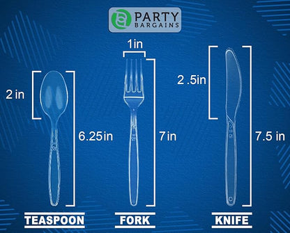 Party Bargains Disposable Cutlery Set [Sapphire] - [120 Count] Clear Heavy Duty & Solid Disposable Silverware Utensils Set, Perfect for Weddings, Buffets, Luncheons