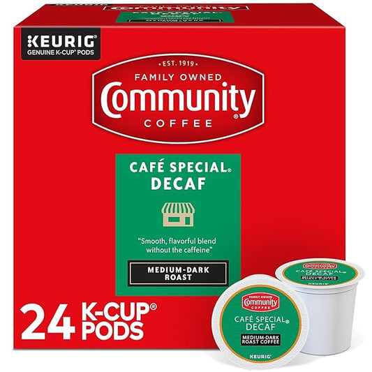 Community Coffee Cafe Special Decaf 24 Count Coffee Pods, Medium Dark Roast, Compatible with Keurig 2.0 K-Cup Brewers, 24 Count (Pack of 1)