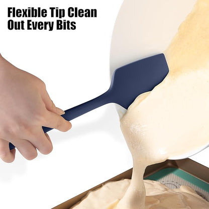 600°F Heat Resistant Silicone Spatula, Doosu High Temp Flexible Kitchen Rubber Bowl Scrapers Food Grade Seamless Baking Supplies Scratch-Proof for Scraping Non-Stick Pans (Navy Blue, 11.4in)
