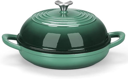 E-far Dutch Oven for Sourdough Bread Baking, 6 Qt Round Enameled Cast Iron Dutch Oven for Homemade Artisan Bread, Dome Lid & Shallow Base, Matte Black Interior & Durable, Oven-Safe to 500℉, Dark Green