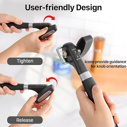 Beneno Can Opener, Manual Side Safe Cut Can Opener Smooth Edge with Durable Sharp Blade, Effort-Saving Knob & Comfortable Non-slip Handle, Black